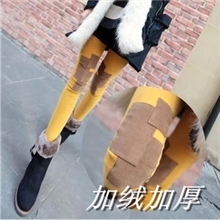 新款膝盖几何方块补丁亮色显瘦打底裤靴裤九分裤批发