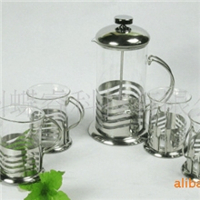 天天红不锈钢冲茶器，法式咖啡壶，滤压壶，花茶杯，