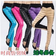 2013冬季新款仿羽绒女裤加绒加厚打底裤女保暖大码棉裤显瘦靴裤