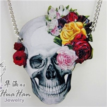 goodwood嘻哈项链木头项链玫瑰骷髅吊坠项链
