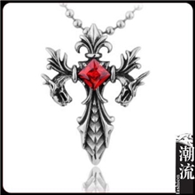 贝尔泰银风格饰品批发男士复古钛钢龙形吊坠双龙十字架TGA784