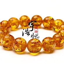 天然水晶波罗地海琥珀原石花珀16mm圆珠手串手链血泊蜜腊批发