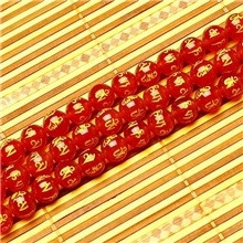 厂家直销批发天然水晶红玛瑙烫金六字真言大明咒半成品散珠