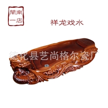 厂家直销祥龙戏水仿实木高级聚酯树脂茶盘单层排水茶盘