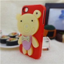 J015厂家直销三钻熊手机DIY美容装饰配件卡通折叠化妆镜子