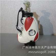 彩盒包装含三支球杆形状签字笔PU球包形高尔夫带钟表笔筒