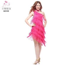 斜肩流苏拉丁裙三件套拉丁舞裙拉丁演出服国标舞舞裙比赛服