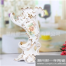 供应白瓷工艺潮州玉瓷骨瓷描金镂空情侣天鹅工艺品创意