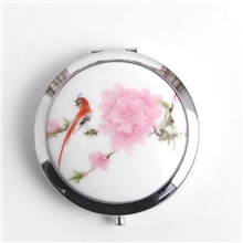 景德镇原创陶瓷饰品便携带折叠化妆镜水点桃花陶瓷镜子批发
