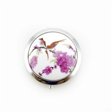 景德镇折叠便携带化妆镜富贵牡丹陶瓷镜子批发