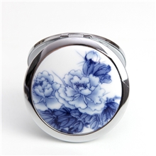 景德镇青花瓷化妆镜清新淡雅蓝牡丹陶瓷折叠便携式梳妆镜