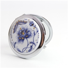 折叠便携带化妆镜蝶吻牡丹陶瓷饰品批发