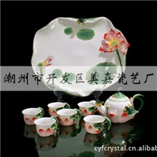 特价礼品荷塘月色珐琅瓷茶具结婚庆套装陶瓷功夫茶盘整套批发