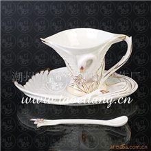 【厂家直销】炫金天鹅陶瓷咖啡杯/法兰瓷咖啡杯