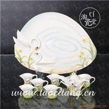 【小额批发】供应精美法兰瓷/珐琅瓷茶具【8头天鹅】