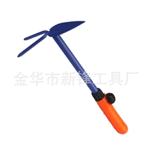 厂家直销供园林工具铁锄钢锄铁耙钢耙园林小锄木柄锄耙两用