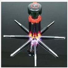 【厂家直销】多功能8头6灯螺丝刀、可折叠带灯螺丝起子