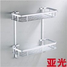 2518卫浴五金挂件太空铝双层置物架双层长方形铝篮带钩（亚光）