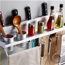 8016太空铝刀架60CM双杯筷筒带双排钩调味品收纳厨房置物架