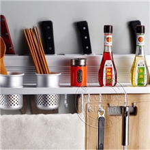 8016太空铝刀架50CM双杯筷筒带双排钩调味品收纳厨房置物架