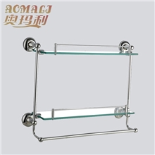 全铜底座玻璃化妆台置物架双层浴室化妆台带杆毛巾架转角收纳架