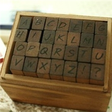 韩国印章批发草体大写字母复古印章木盒装28枚入6003