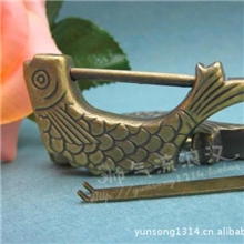 鱼锁仿古锁老锁锁头锁具老式锁挂锁古董锁间距3厘米\钥匙锁