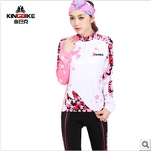 KINGBIKE金巴克樱花长袖骑行服套装女士自行车服装吸湿排
