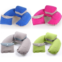 JOYTOUR植绒子母枕旅游U型充气枕带绒袋午休吹气护颈枕现货批发