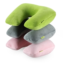 Joytour棉绒U型充气枕天鹅绒吹气护颈枕头午睡靠垫可洗旅游旅行