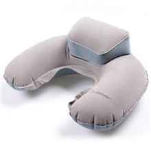 佳途植绒子母枕旅游U型充气枕带绒袋午休吹气护颈枕现货灰色