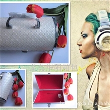 义乌厂家直销女士时尚化妆包PU皮革面料圆柱型化妆盒/新款化妆箱