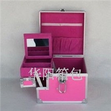 义乌厂家直销粉色皮革面料内带托盘带化妆镜型首饰盒，化妆盒