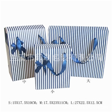 厂家批发蓝白条纹折叠礼盒包装手提袋食品包装盒三件套