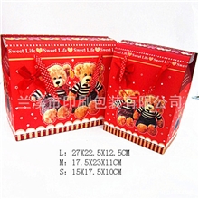 精美时尚包装礼盒大红卡通小熊礼品袋圣诞专用两件套SB0010