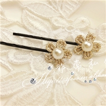 韩国发饰头饰韩式珍珠花朵发夹发卡边夹刘海夹（一对）