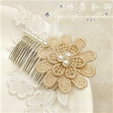 韩国发饰饰品韩式太阳花金线绣片珍珠蕾丝发卡发梳插梳盘发器
