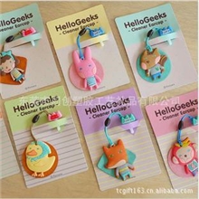 【现货】萌物家族耳机防尘塞式屏幕擦挂件iphone4手机防尘塞