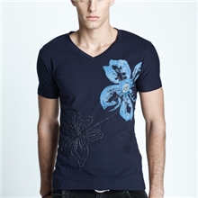 热销休闲韩版棉T男装2012春夏新款圆领英伦短袖碎花拉加棉男款T恤