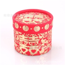 婚庆用品批发结婚个性红金牡丹蓝金双喜烫金圆筒糖盒小号
