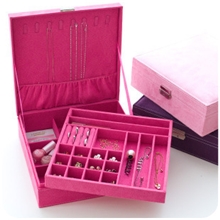 观雅绒布首饰盒双层大正方饰品盒收纳盒化妆盒批发厂家直销现货