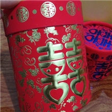 【现货】喜糖盒烫金浮雕圆筒糖盒大号不可手提喜字
