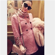 金扣2013钉珠宝石bling镶彩钻水钻圈圈羊毛绒呢大衣外套粉