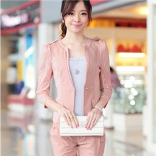 9511#秋装时尚亚麻长袖小西装三件套装九分裤休闲大码套装有现货