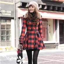 秋冬装新款韩版女装格子羊毛呢子大衣风衣外套