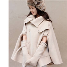 秋冬韩版女装大码蝙蝠袖双排扣斗篷毛呢大衣外套送手套8106