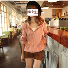 小清新甜美粉色小方块拉链外套女秋装新款长袖连帽外套女3216#