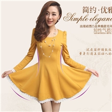 2013秋装新款韩版修身长袖连衣裙淑女蕾丝花边打底连衣裙8036