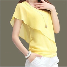 2013夏季新款雪纺衫短袖时尚韩版露肩荷叶边雪纺衫8312