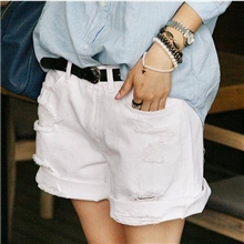 2013韩版个性时尚破洞卷边白色牛仔短裤宽松大码608
